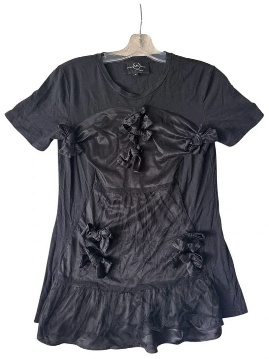 McQ Alexander McQueen Sheer Bow Mesh Overlay Ruffle Mixed Media Goth Shirt Top M - Picture 6 of 16